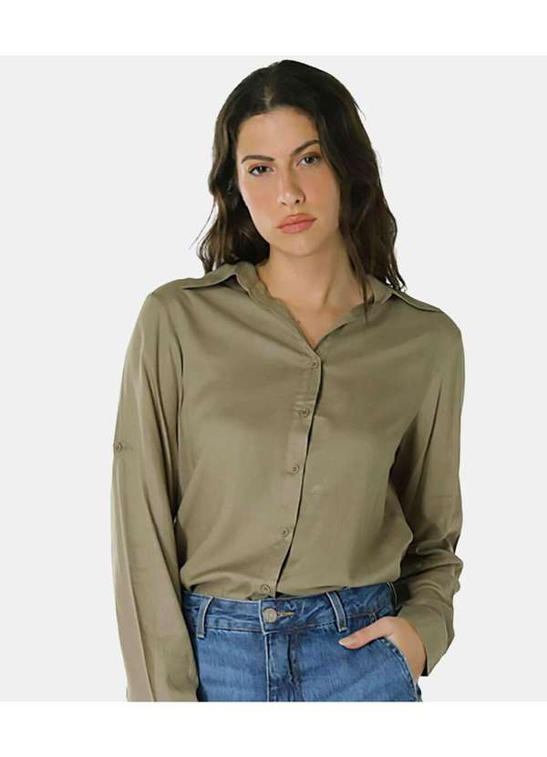 Sob - Camisa Feminina Verde Militar Viscose com Linho Sob - Verde