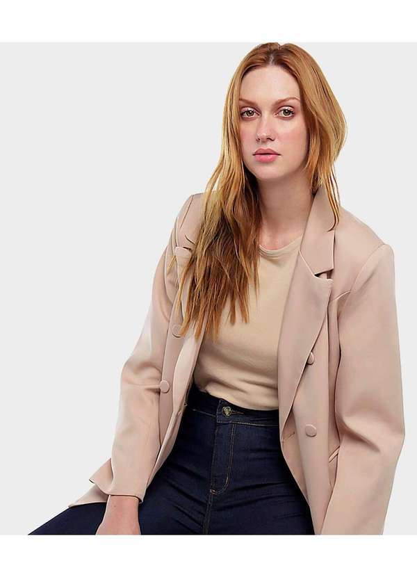 Sob - Blazer Feminino Alfaiataria Transpassado Bege