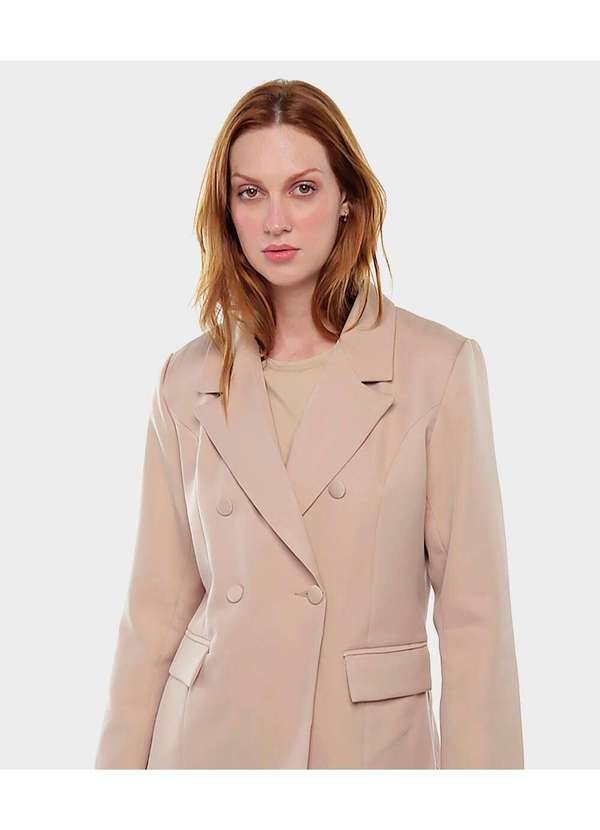 Sob - Blazer Feminino Alfaiataria Transpassado Bege 2