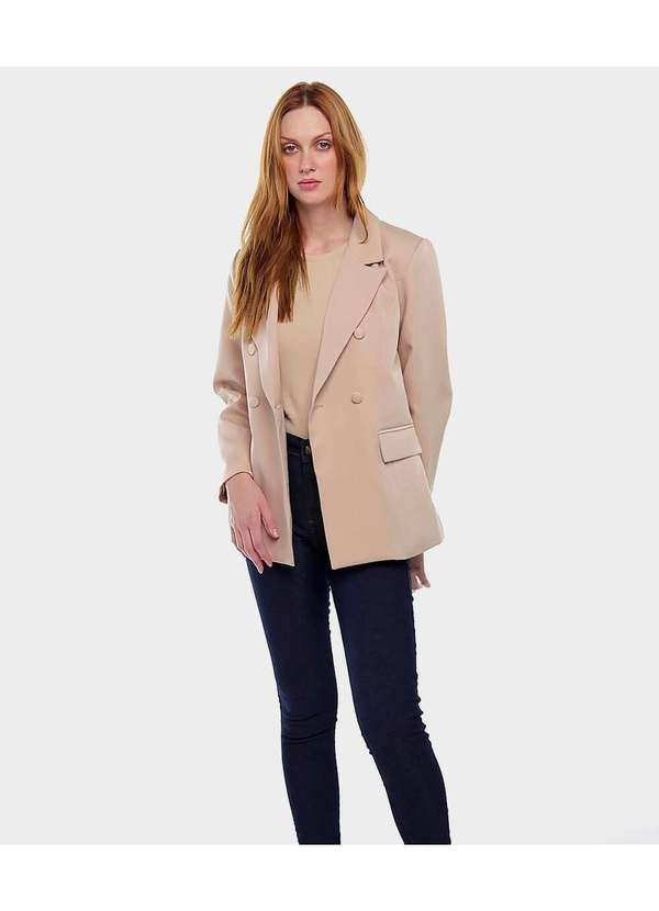Sob - Blazer Feminino Alfaiataria Transpassado Bege 3