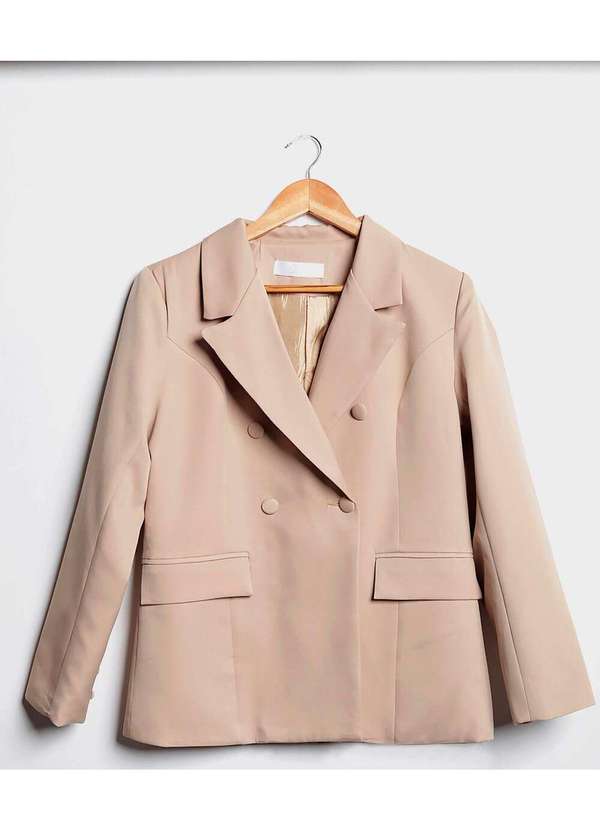 Sob - Blazer Feminino Alfaiataria Transpassado Bege 5