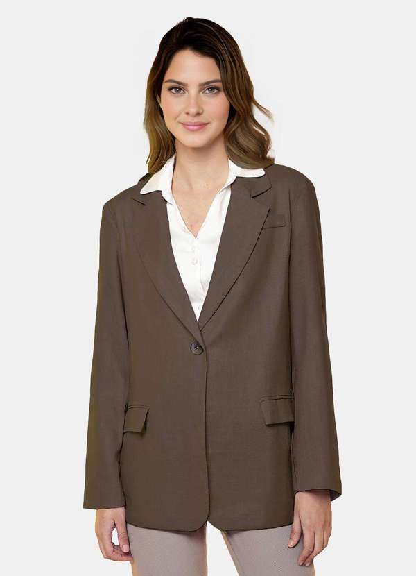 Sob - Blazer de Alfaiataria Feminino Marrom Café com Bolsos Viscose - Marrom 2
