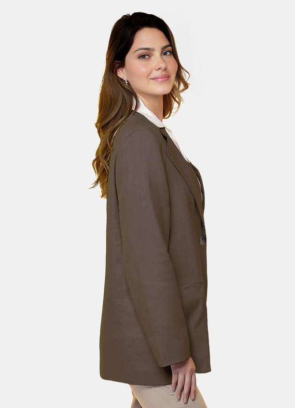 Sob - Blazer de Alfaiataria Feminino Marrom Café com Bolsos Viscose - Marrom 3