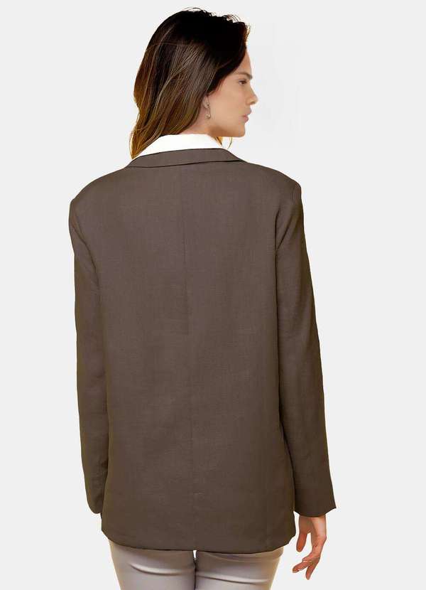 Sob - Blazer de Alfaiataria Feminino Marrom Café com Bolsos Viscose - Marrom 4
