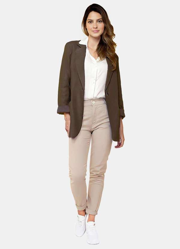 Sob - Blazer de Alfaiataria Feminino Marrom Café com Bolsos Viscose - Marrom 5