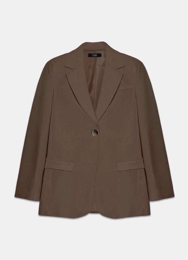 Sob - Blazer de Alfaiataria Feminino Marrom Café com Bolsos Viscose - Marrom 6
