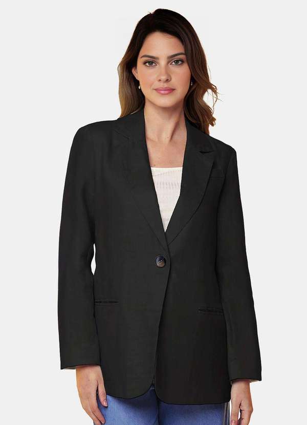 Sob - Blazer de Alfaiataria Feminino Preto com Bolsos Viscose - Preto 2