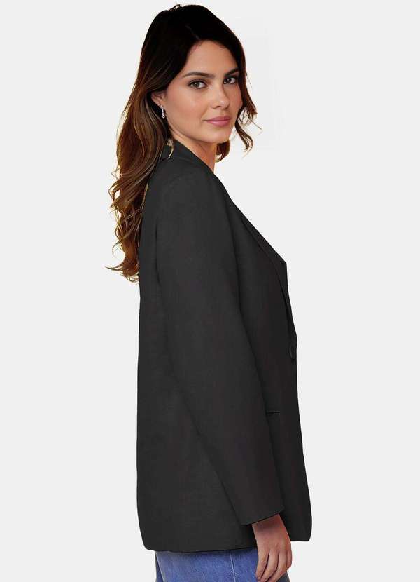 Sob - Blazer de Alfaiataria Feminino Preto com Bolsos Viscose - Preto 3