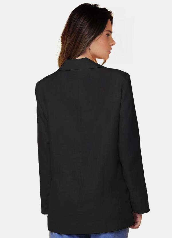 Sob - Blazer de Alfaiataria Feminino Preto com Bolsos Viscose - Preto 4