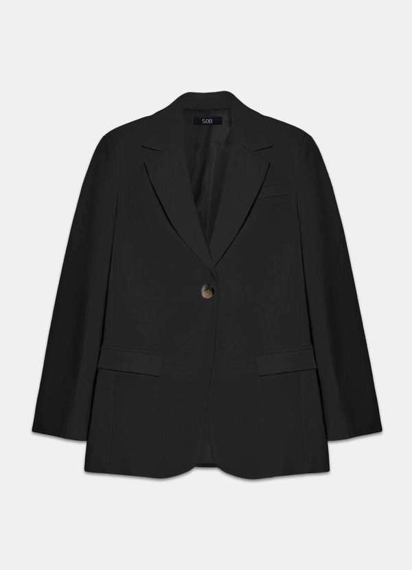 Sob - Blazer de Alfaiataria Feminino Preto com Bolsos Viscose - Preto 6