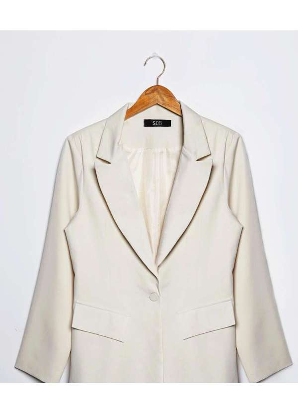 Sob - Blazer Feminino Alfaiataria Acinturado Forrado Bege 6