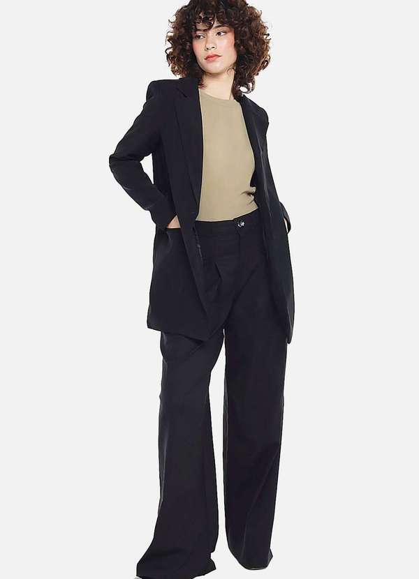 Sob - Blazer Feminino Longo Alfaiataria com Bolsos - Preto 2
