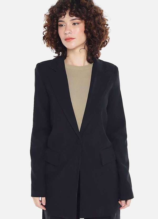 Sob - Blazer Feminino Longo Alfaiataria com Bolsos - Preto 3