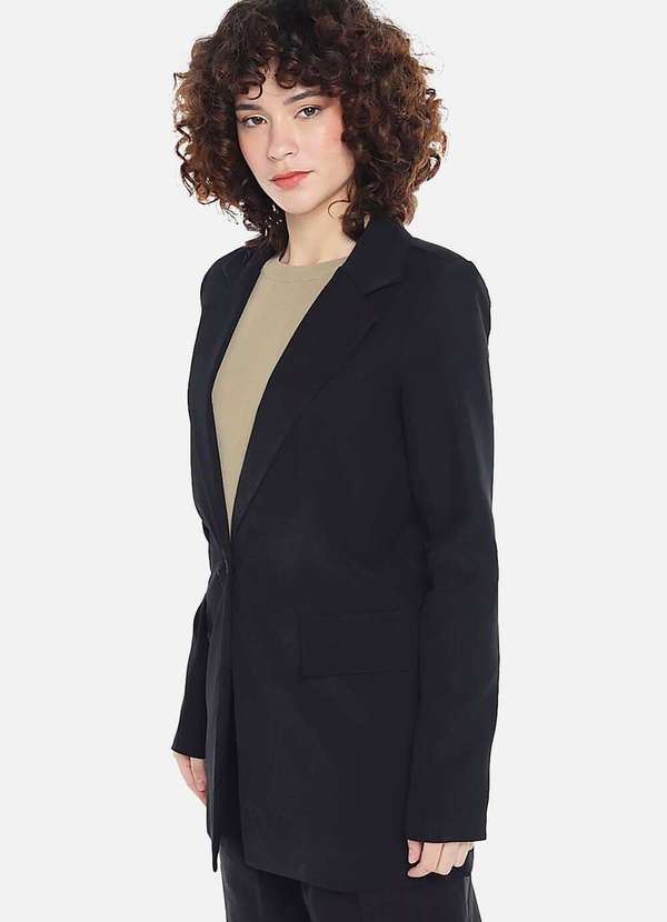 Sob - Blazer Feminino Longo Alfaiataria com Bolsos - Preto 4
