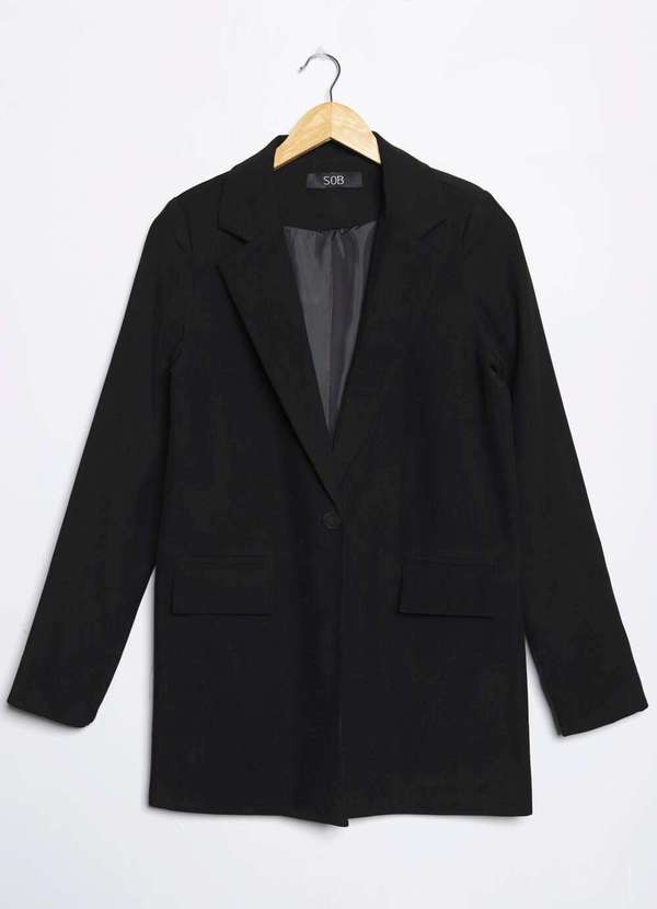 Sob - Blazer Feminino Longo Alfaiataria com Bolsos - Preto 6