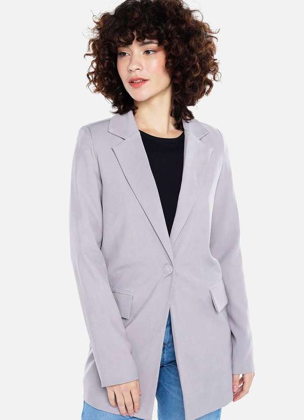 Sob - Blazer Feminino Longo Alfaiataria com Bolsos - Cinza 2
