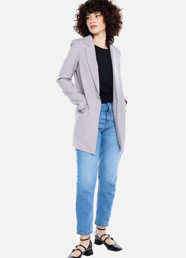 Sob - Blazer Feminino Longo Alfaiataria com Bolsos - Cinza 3