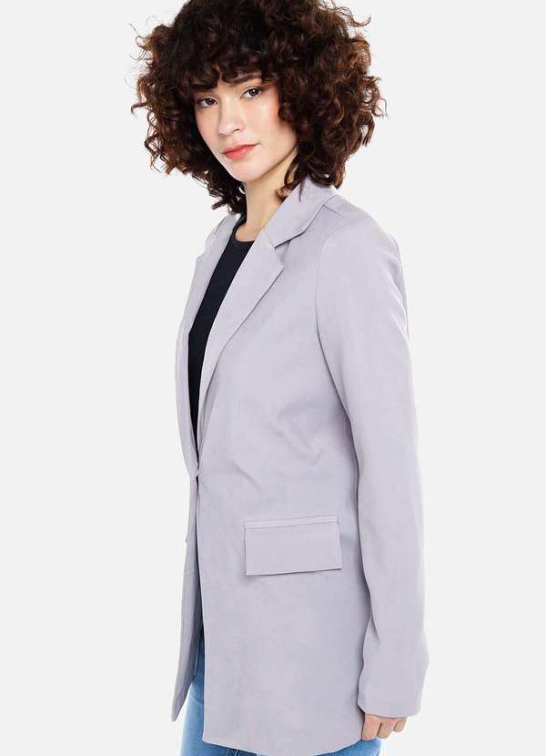 Sob - Blazer Feminino Longo Alfaiataria com Bolsos - Cinza 4