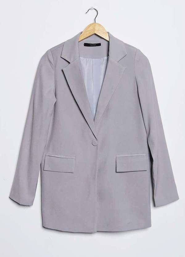 Sob - Blazer Feminino Longo Alfaiataria com Bolsos - Cinza 6