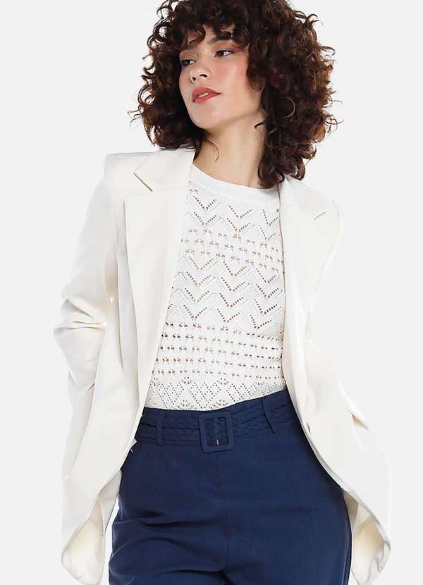 Sob - Blazer Feminino Longo Alfaiataria com Bolsos - Branco