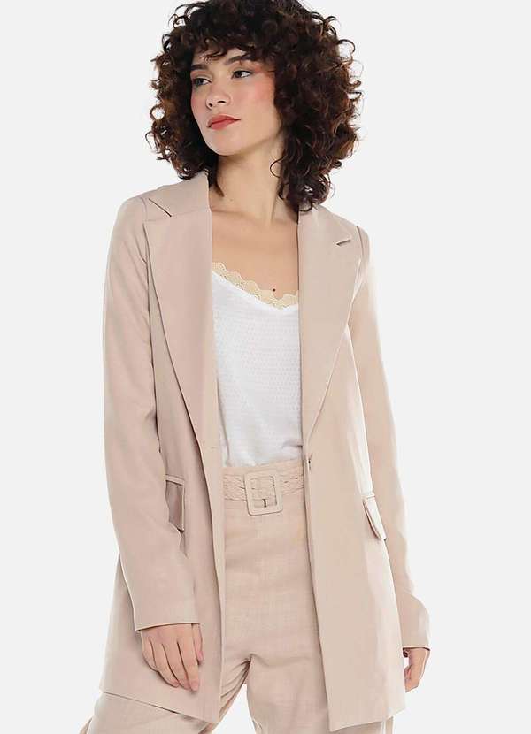 Sob - Blazer Feminino Longo Alfaiataria com Bolsos - Caramelo