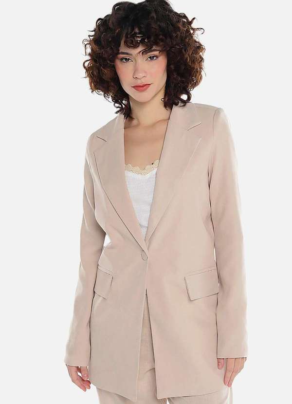 Sob - Blazer Feminino Longo Alfaiataria com Bolsos - Caramelo 2
