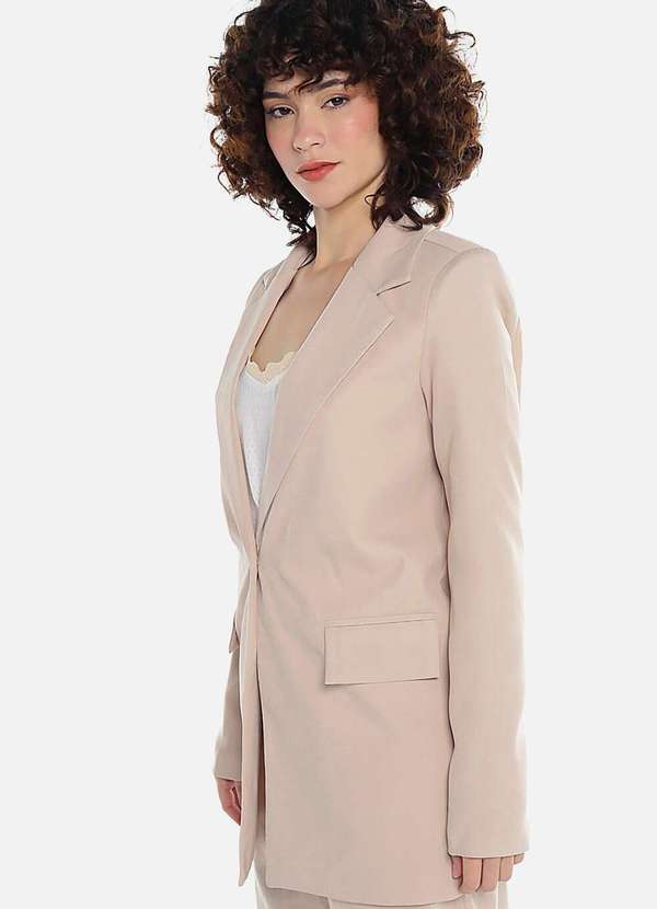 Sob - Blazer Feminino Longo Alfaiataria com Bolsos - Caramelo 3
