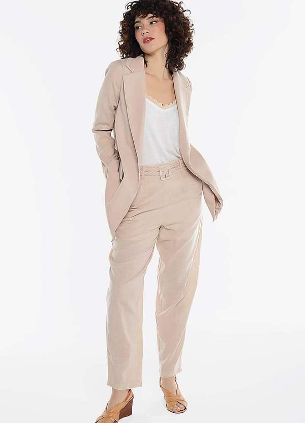 Sob - Blazer Feminino Longo Alfaiataria com Bolsos - Caramelo 5