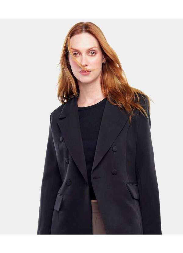 Sob - Blazer Feminino Alfaiataria Transpassado Preto