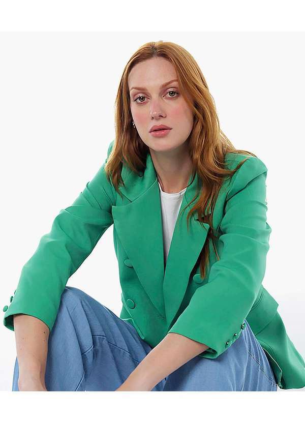 Sob - Blazer Feminino Alfaiataria Transpassado Verde