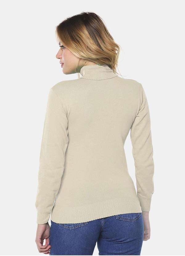 Sob - Blusa de Tricot Bege Gola Alta Manga Longa Justa - Bege 4