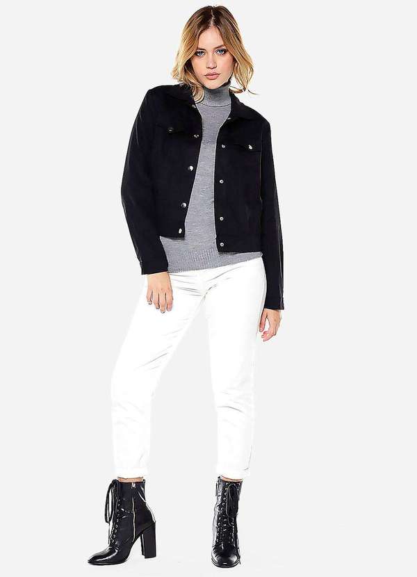 Sob - Blusa de Tricot Gola Alta Cinza Manga Longa Justa - Cinza 4