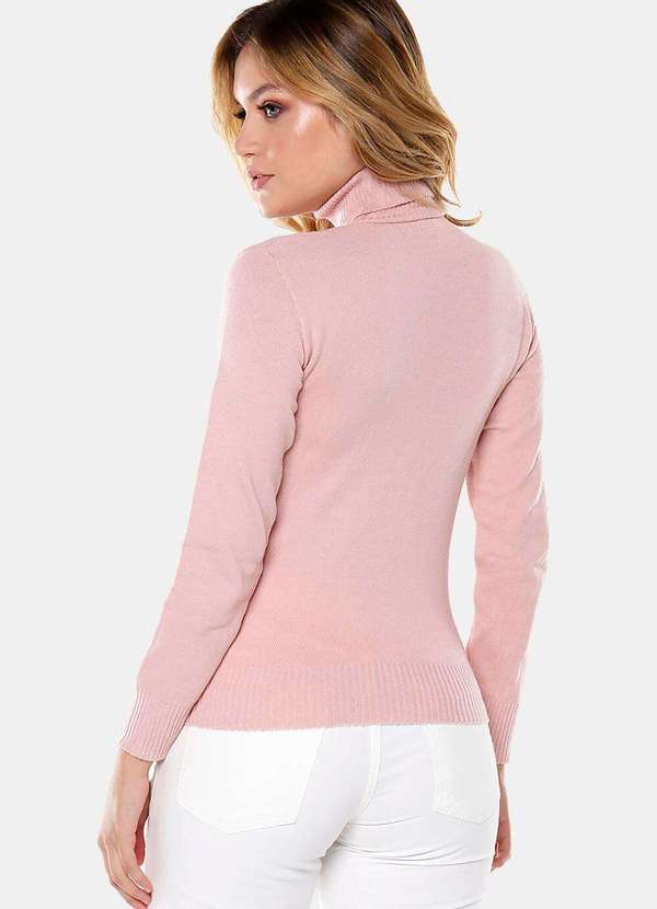 Sob - Blusa de Tricot Gola Alta Rose Manga Longa Justa - Rosa 4