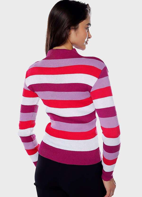 Sob - Blusa de Tricot Listrada Gola Alta Sob Rosa e Lilás - Lilás 2
