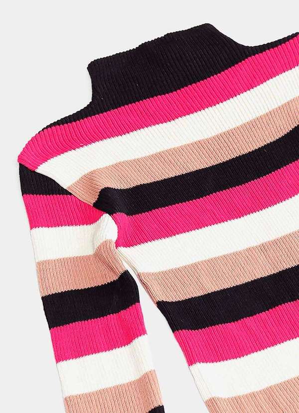 Sob - Blusa de Tricot Listrada Gola Alta Sob Rosa e Preta - Preto 4