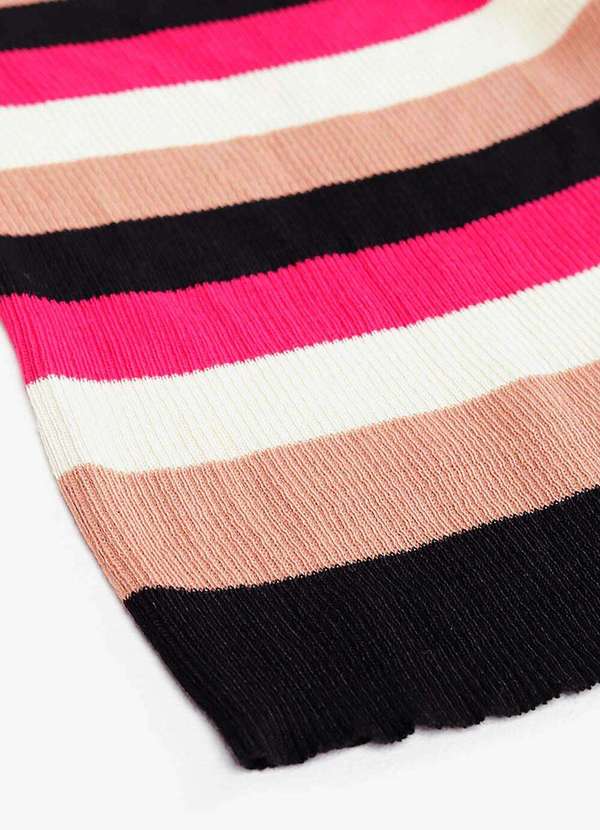 Sob - Blusa de Tricot Listrada Gola Alta Sob Rosa e Preta - Preto 5