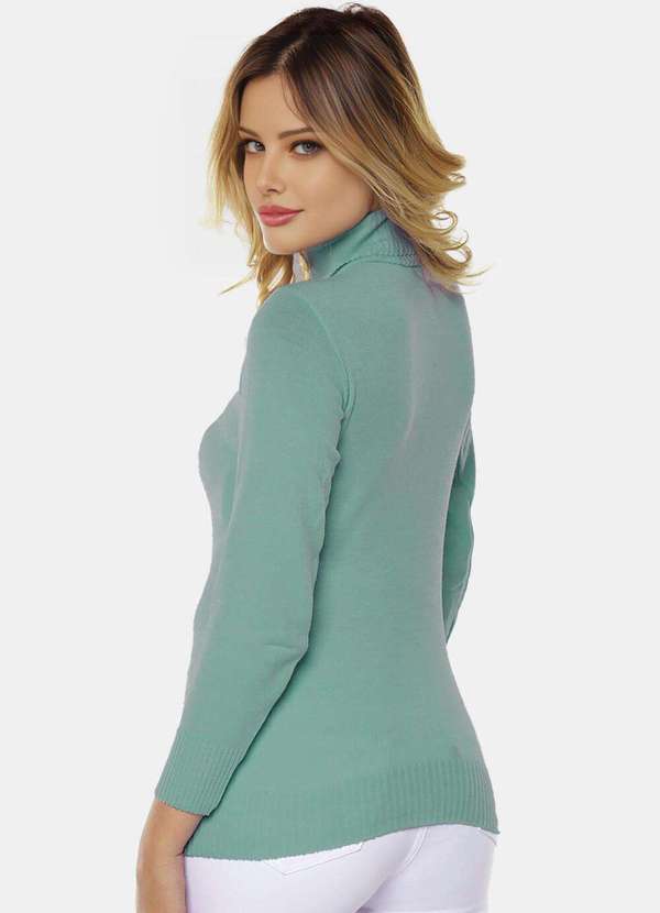 Sob - Blusa de Tricot Verde Gola Alta Manga Longa Justa - Verde 4