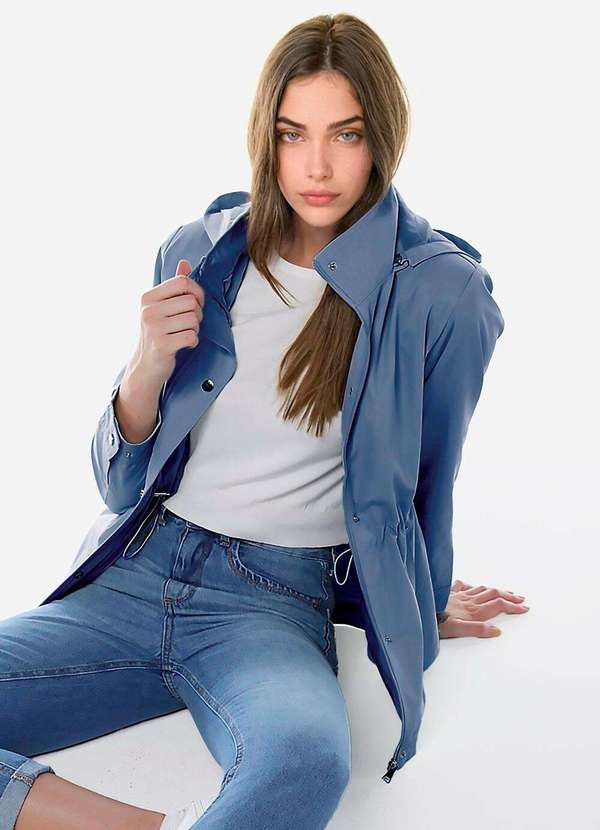 Sob - Casaco Parka Azul Forrada com Capuz - Azul