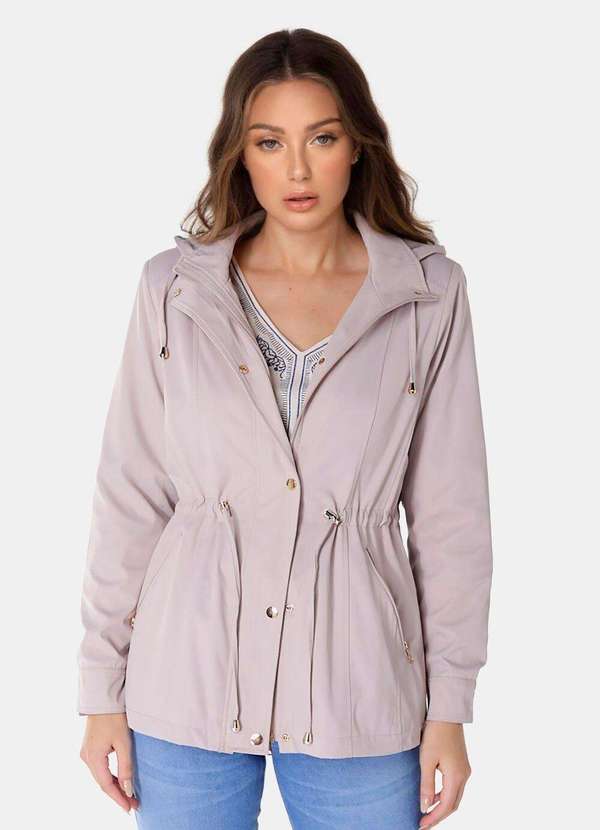 Sob - Casaco Parka Bege Forrada Pelúcia  Botão Dourado Bege