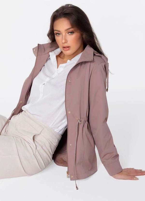 Sob - Casaco Parka Castanho Forrada Pelúcia  Botão Dourado - Marrom