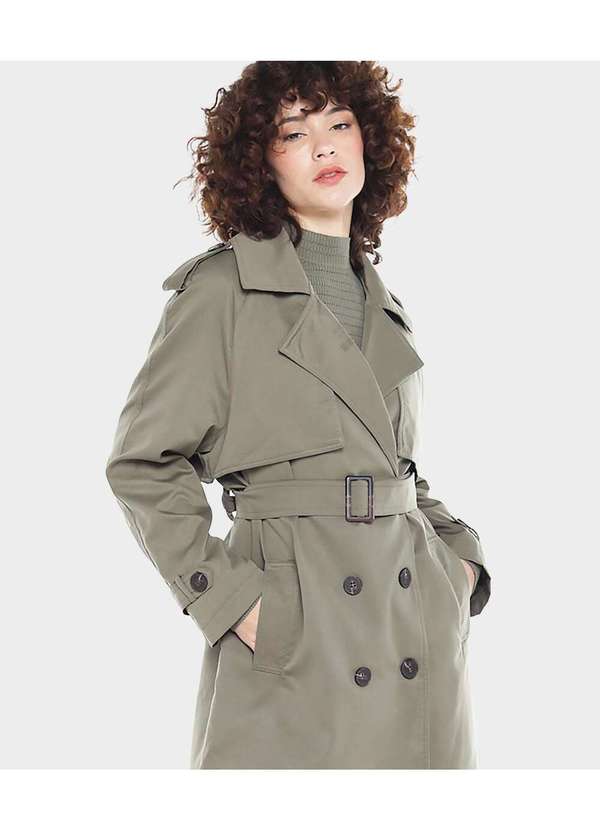 Sob - Casaco Trench Coat Forrado com Bolso e Cinto - Verde 2