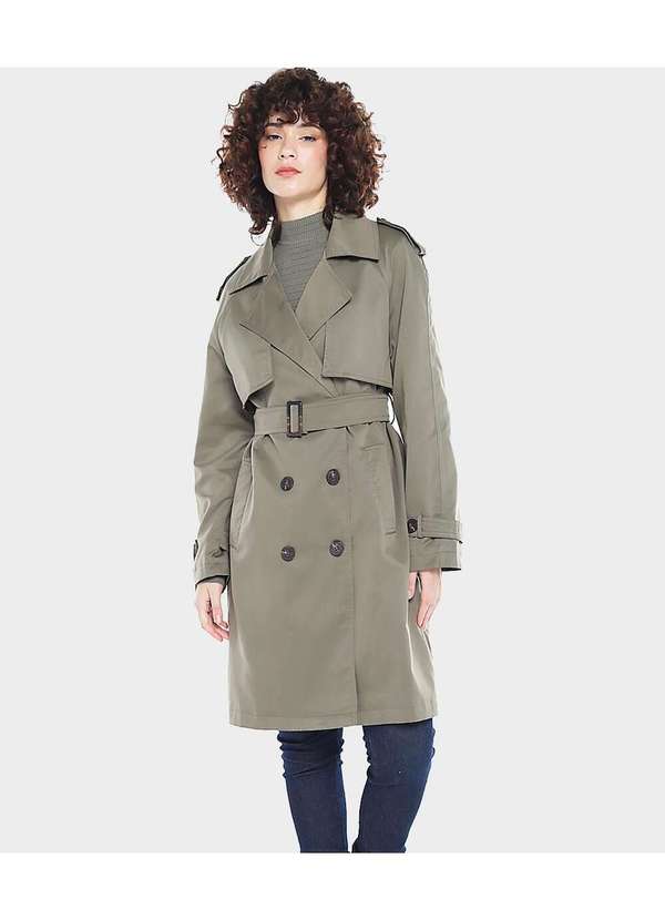 Sob - Casaco Trench Coat Forrado com Bolso e Cinto - Verde 4