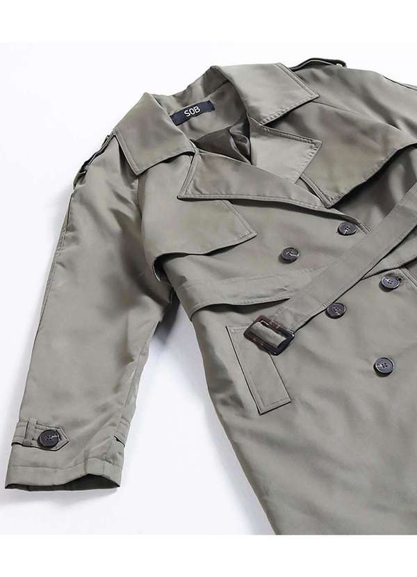 Sob - Casaco Trench Coat Forrado com Bolso e Cinto - Verde 5