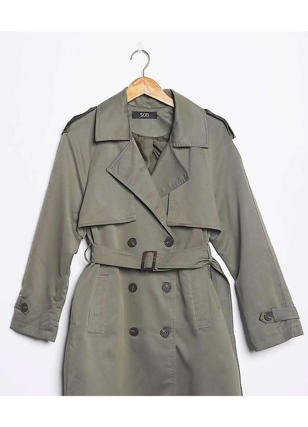 Sob - Casaco Trench Coat Forrado com Bolso e Cinto - Verde 6