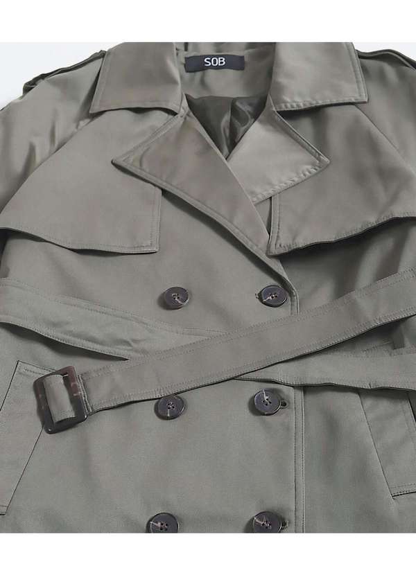 Sob - Casaco Trench Coat Forrado com Bolso e Cinto - Verde 7
