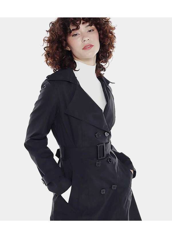 Sob - Casaco Trench Coat Forrado com Cinto - Preto