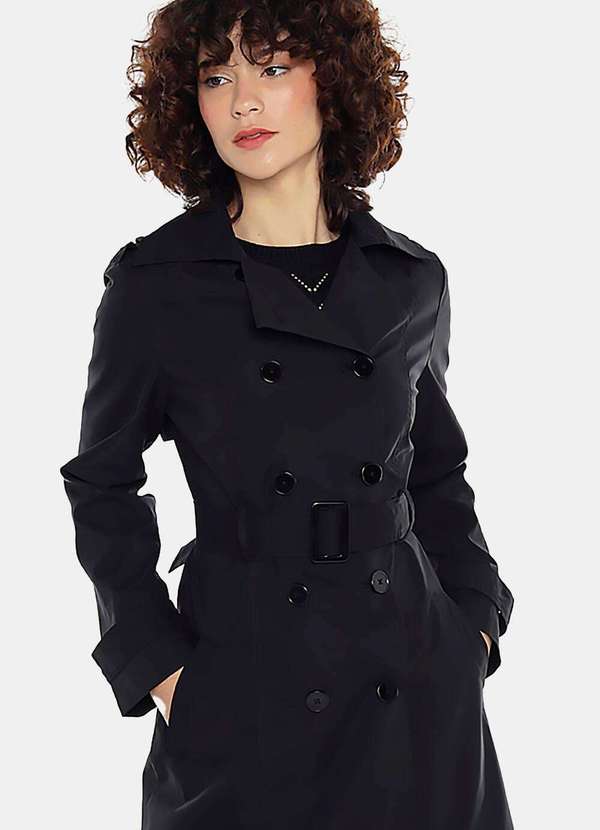 Sob - Casaco Trench Coat Preto Longo Forrado com Cinto - Preto 2