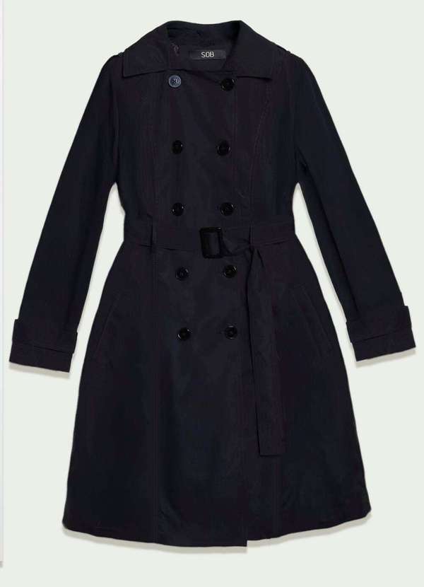 Sob - Casaco Trench Coat Preto Longo Forrado com Cinto - Preto 4