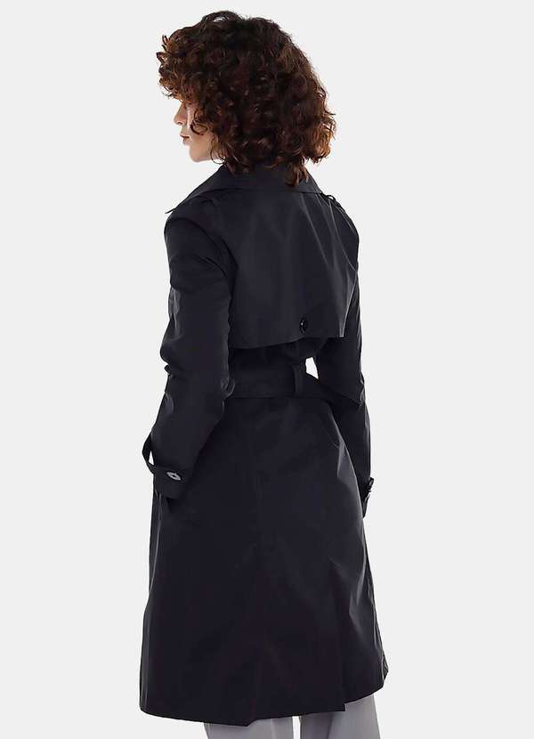 Sob - Casaco Trench Coat Preto Longo Forrado com Cinto - Preto 6