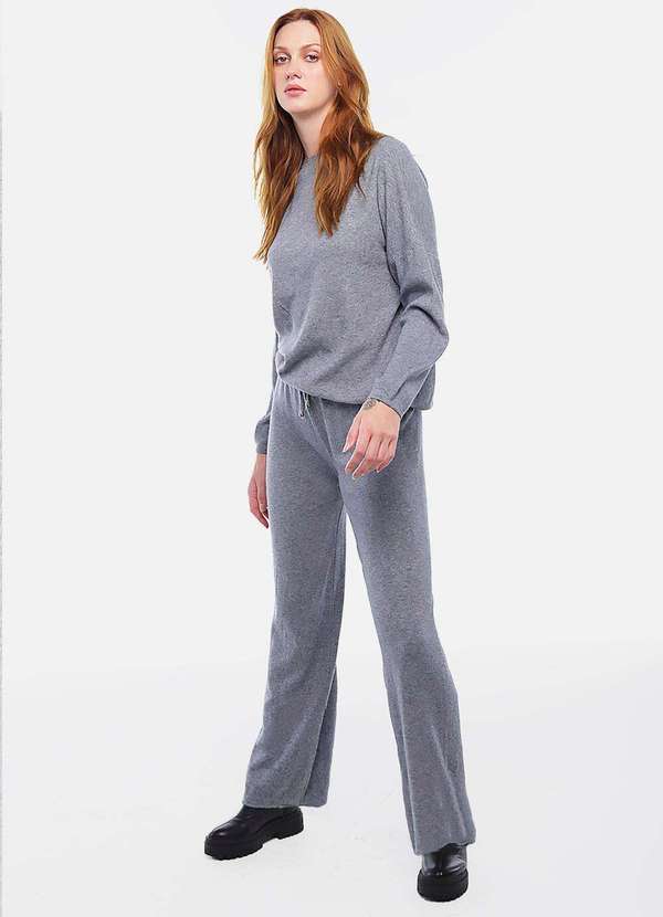Sob - Conjunto de Calça e Blusa de Tricot Macio Cinza - Cinza